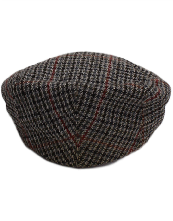 VINTAGE Mens Flat Cap Small Grey Houndstooth Wool Retro