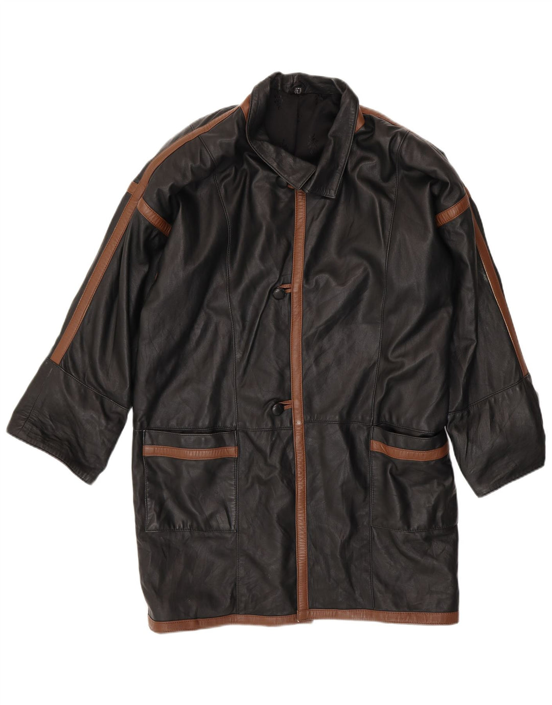 VINTAGE Herren Ledermantel UK 40 Large Schwarz Colourblock