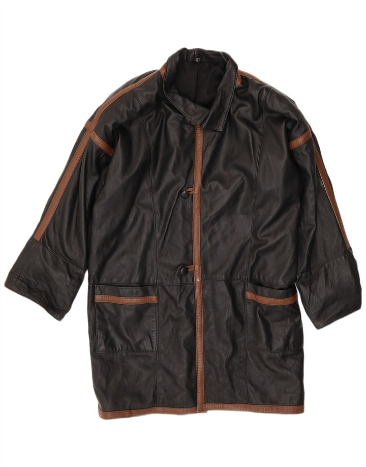 VINTAGE Herren Ledermantel UK 40 Large Schwarz Colourblock