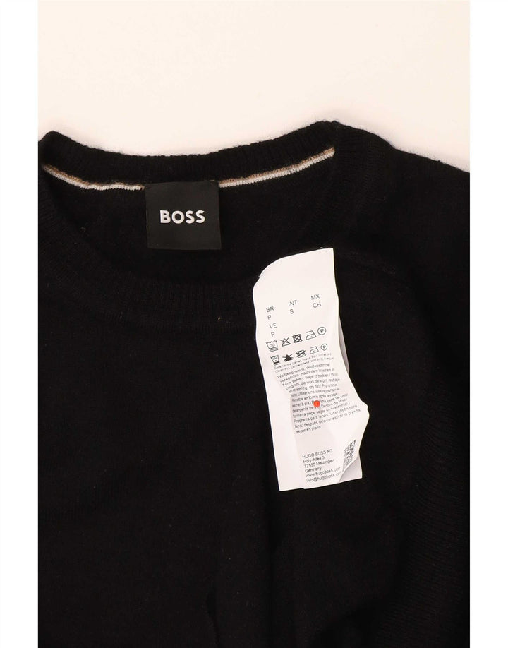 Hugo Boss Herren-Pullover mit Rundhalsausschnitt, Größe S, schwarze Schurwolle