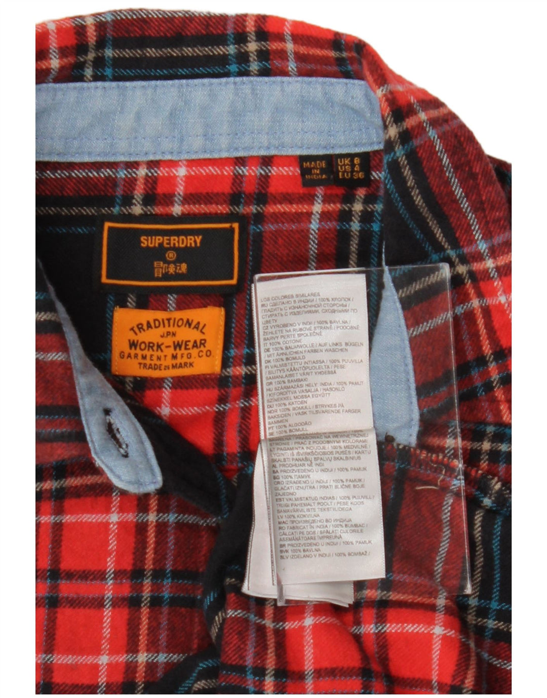 SUPERDRY Flanellhemd für Damen, UK 8, Größe S, rot kariert, Baumwolle