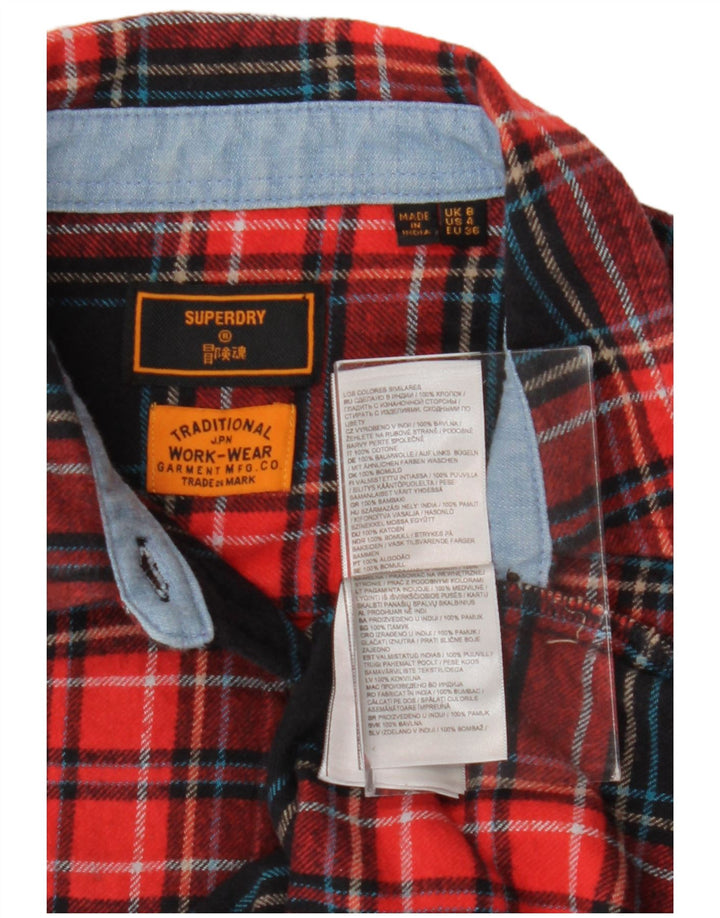 SUPERDRY Flanellhemd für Damen, UK 8, Größe S, rot kariert, Baumwolle