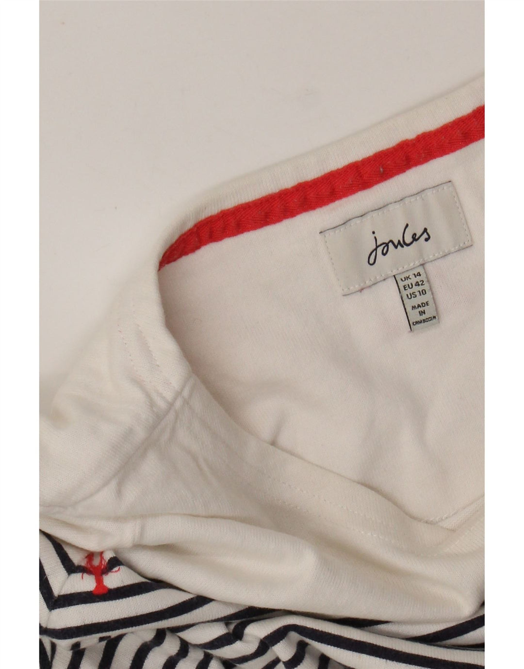 JOULES Damen Top Langarm UK 14 Large Weiß gestreift