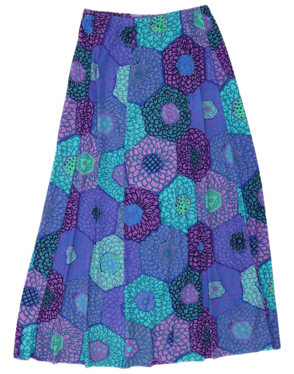 Vintage Damen Maxirock W34 Großes Blaues Blumenmuster