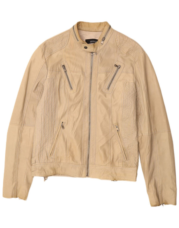 Vintage Damen Lederjacke UK 16 Großes Beige Leder