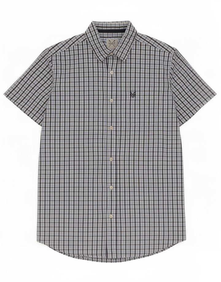 Crew Clothing Herren-Kurzarmhemd aus mittelblauer Gingham-Baumwolle