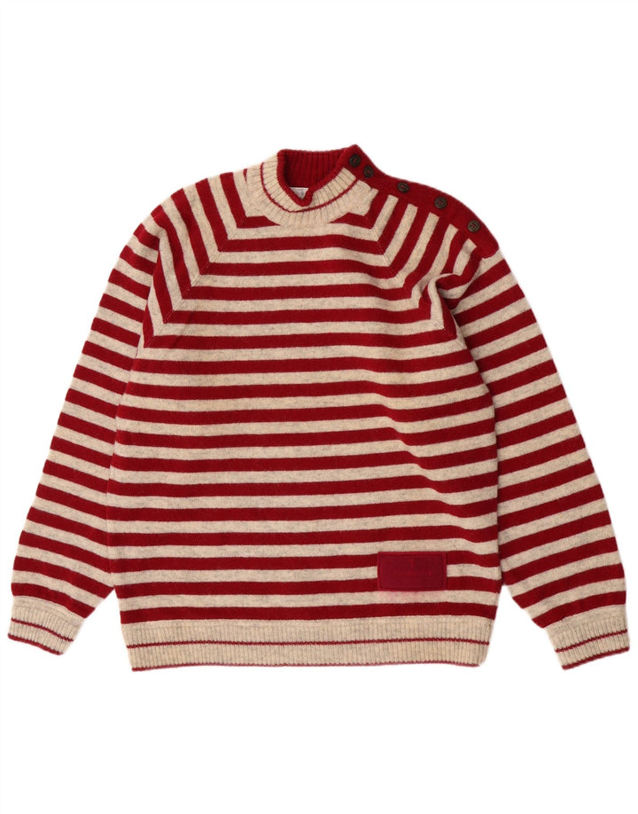 Trussardi Herren-Pullover mit Knopfleiste, reguläre Passform, Mittelrot gestreift