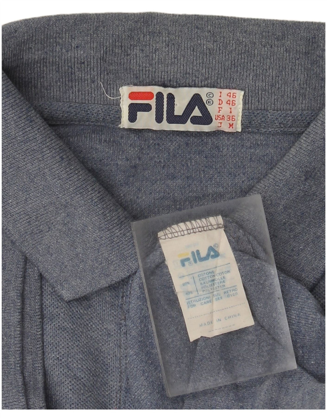 Fila Herren Poloshirt IT 46 Small Blau gefleckte Baumwolle
