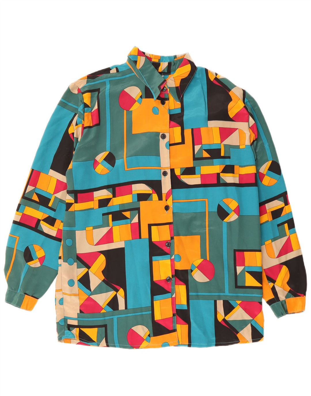 Vintage Damen Hemdbluse UK 14 Groß Mehrfarbig Geometrisch