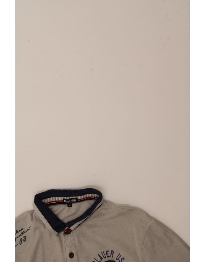 BLAUER Mens Graphic Polo Shirt Medium Grey Cotton Vintage Blauer and Second-Hand Blauer from Messina Hembry 