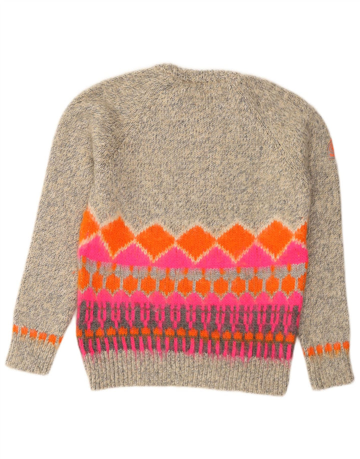 Superdry Damen-Pullover mit Rundhalsausschnitt, UK 14, Mittelgrau, Fair Isle