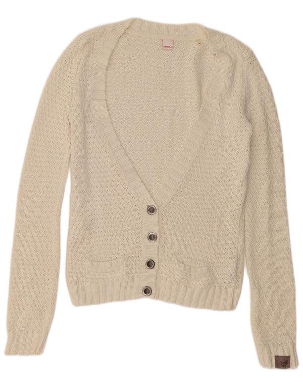 O'NEILL Damen-Cardigan-Pullover UK 14 Mittelweiße Baumwolle
