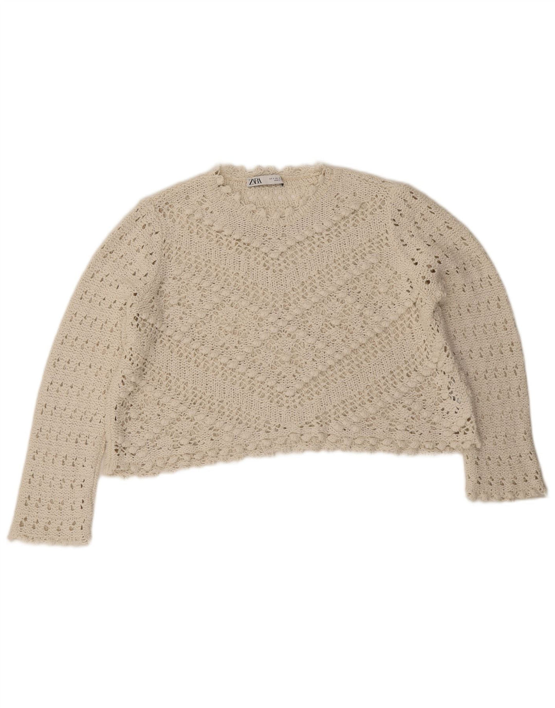 Zara Damen-Pullover, übergroß, bauchfrei, Rundhalsausschnitt, Gr. 10, Größe S, Weiß