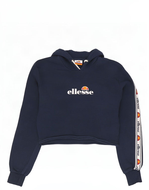 Ellesse Womens Crop Graphic Hoodie Pullover UK 4 XS Marineblau Farbblock