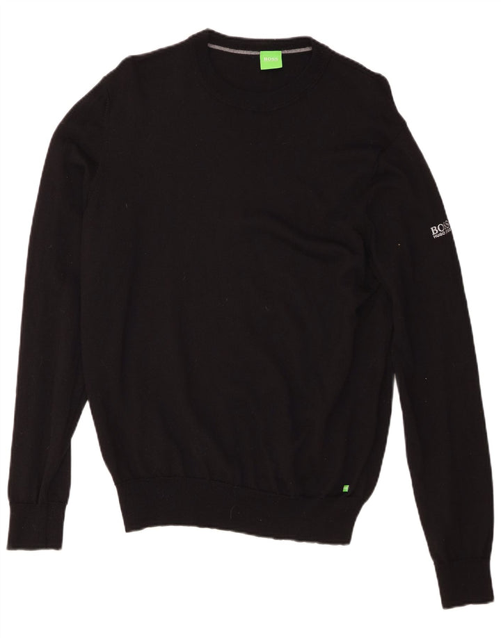 Hugo Boss Herren-Pullover mit Rundhalsausschnitt, groß, schwarze Schurwolle