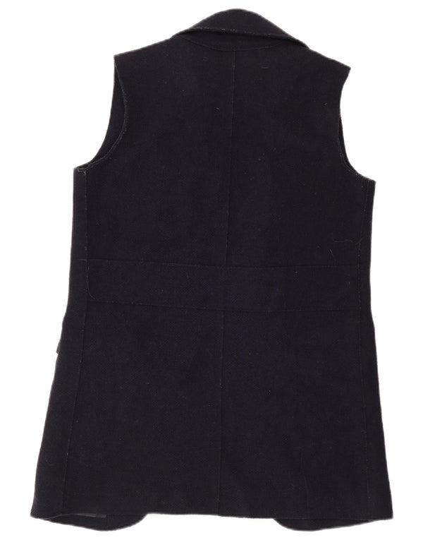 Zara Damen Longline Open Gilet UK 10 Small Marineblaue Wolle
