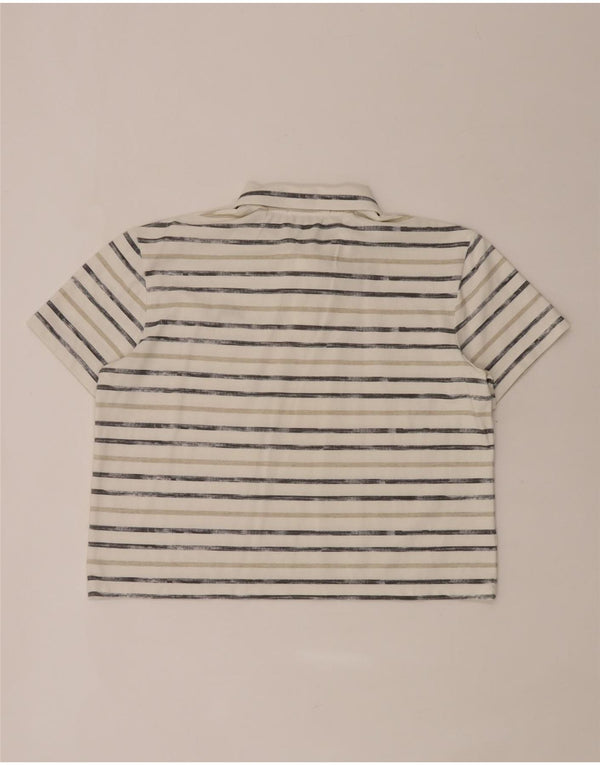 Guess Damen-Poloshirt mit normaler Passform, UK 14, Größe L, gebrochenes Weiß, gestreift