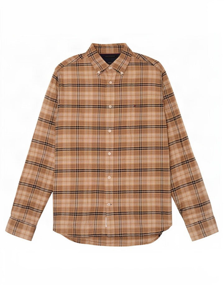 Tommy Hilfiger Herren-Flanellhemd mit normaler Passform, groß, braun kariert, Baumwolle