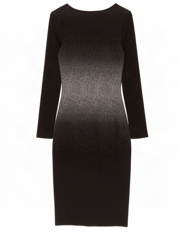 Oasis Langärmliges, figurbetontes Damenkleid UK 10 Small Schwarz gesprenkelte Baumwolle