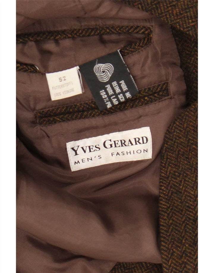 Yves Gerard Herren 2-Knopf-Blazerjacke IT 52 XL Braune Fischgräten-Schurwolle