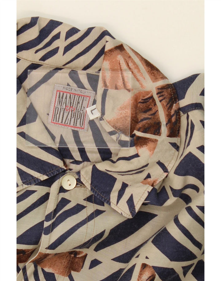 MANUEL RITZ PIPO Mens Short Sleeve Shirt Large Beige Floral Vintage Manuel Ritz Pipo and Second-Hand Manuel Ritz Pipo from Messina Hembry 