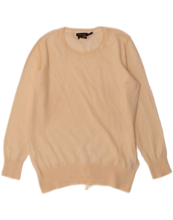 Massimo Dutti Damen-Pullover mit Rundhalsausschnitt, UK 12, mittelbeige Wolle