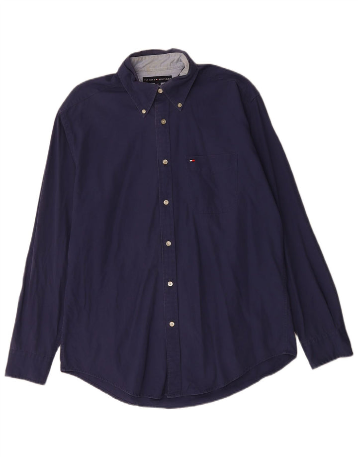 Tommy Hilfiger Herrenhemd aus mittelblauer Baumwolle in Marineblau