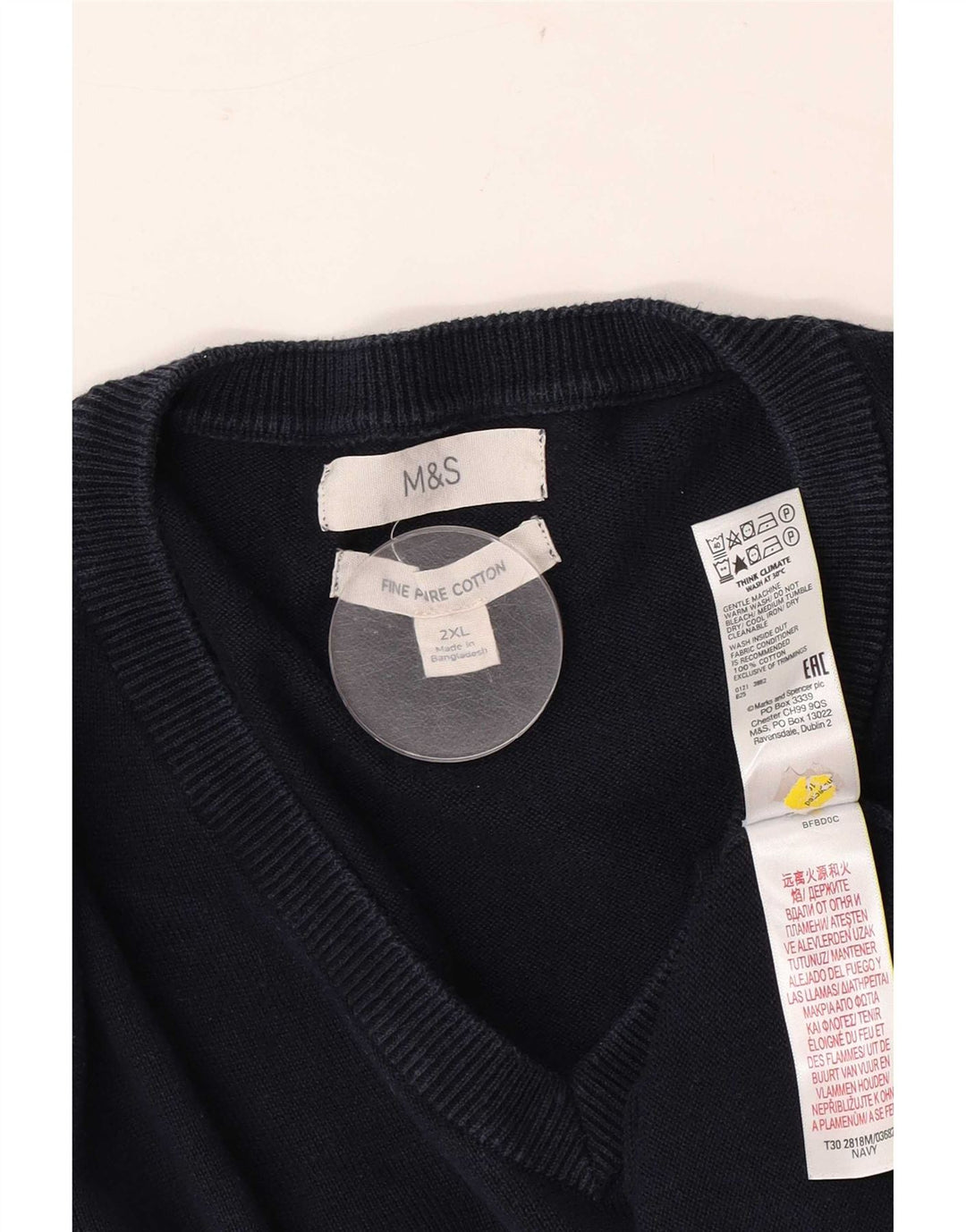 Marks & Spencer Herren-Pullover mit V-Ausschnitt, 2XL, marineblaue Baumwolle