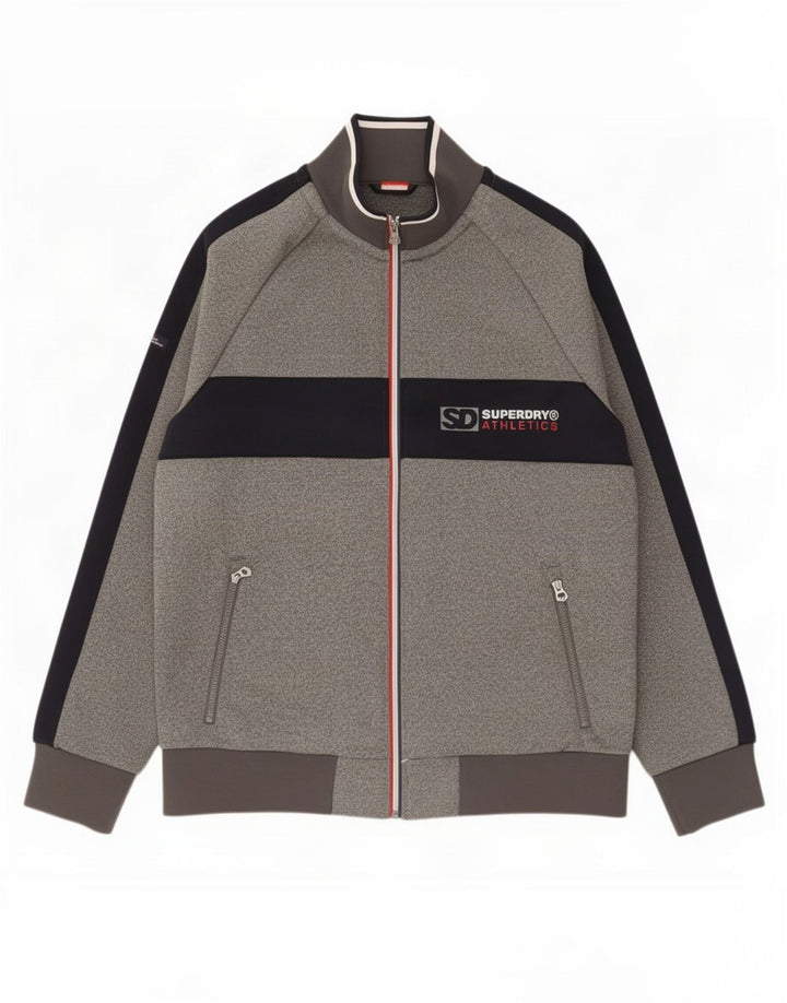 Superdry Herren-Trainingsanzugoberteil mit Grafik, 2XL, graues Farbblock-Polyester