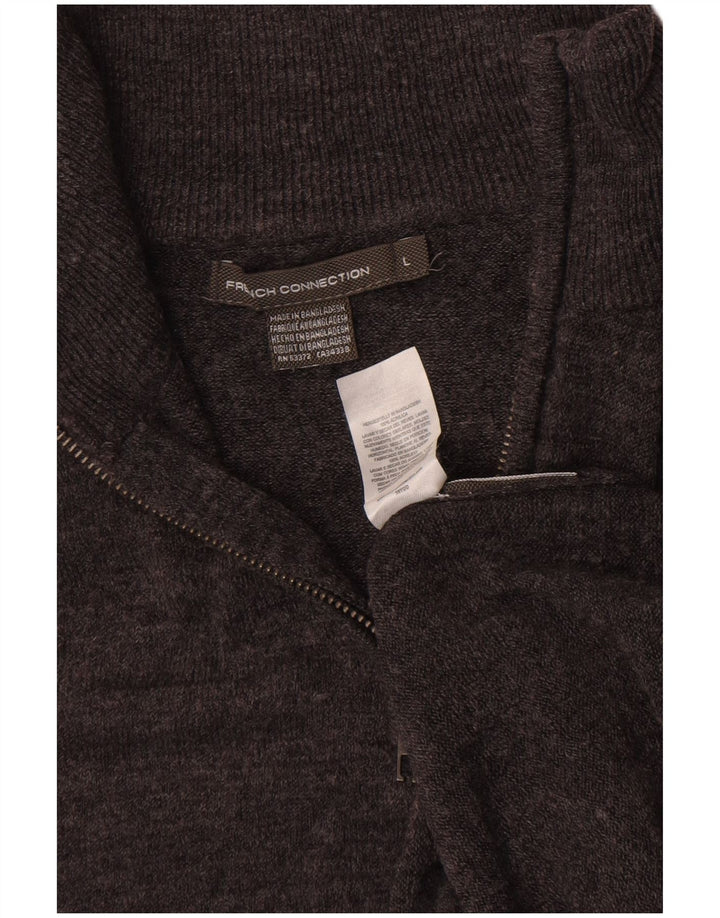 French Connection Herren-Pullover mit Reißverschluss am Hals, großes, grau meliertes Acryl