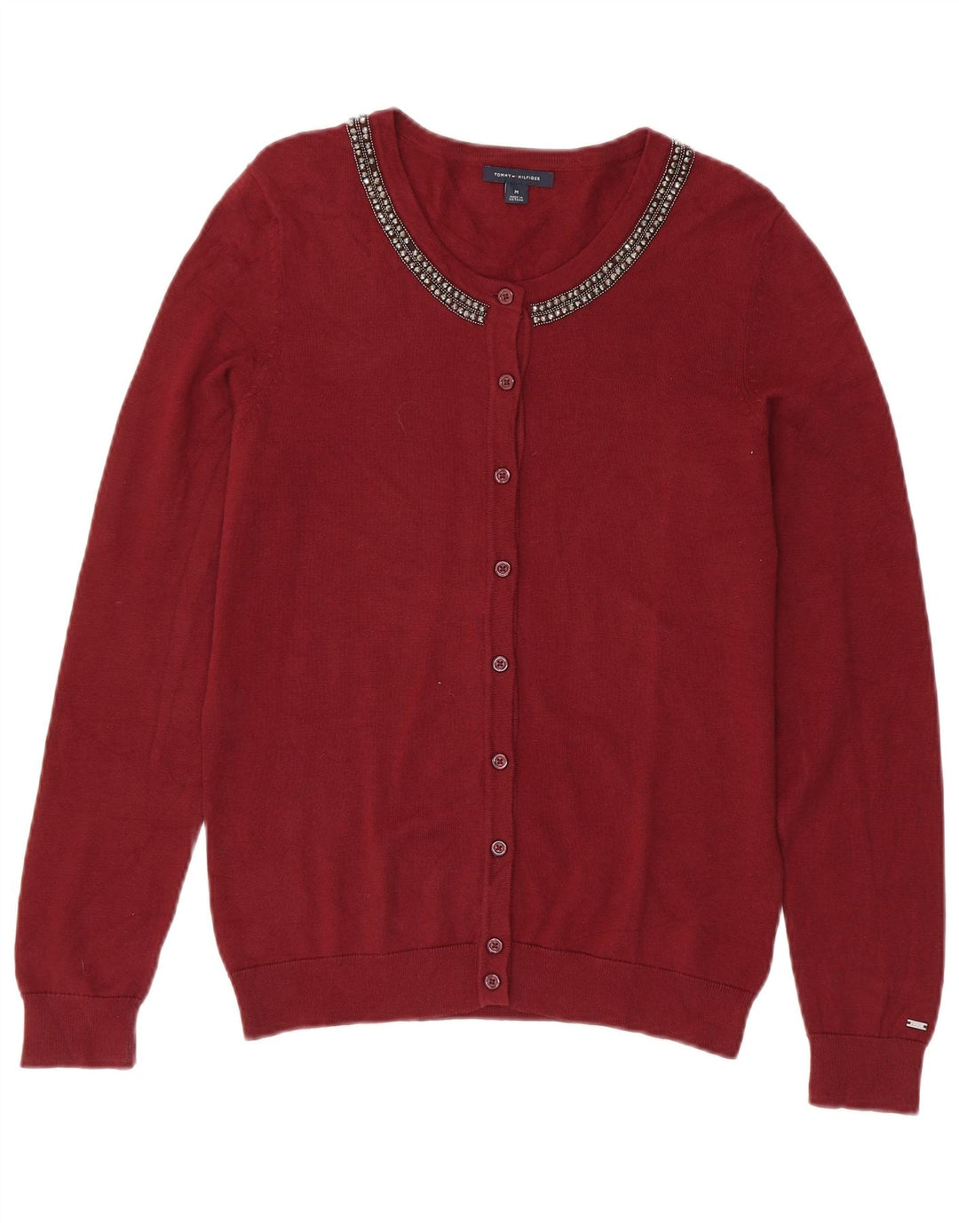 Tommy Hilfiger Damen-Cardigan-Pullover UK 12 Medium Maroon Cotton
