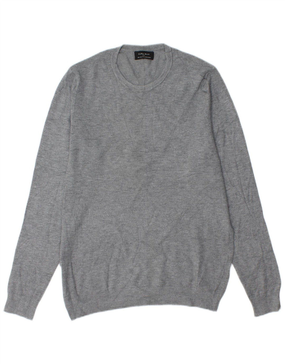 ZARA Herren-Pullover mit Rundhalsausschnitt, groß, graue Viskose