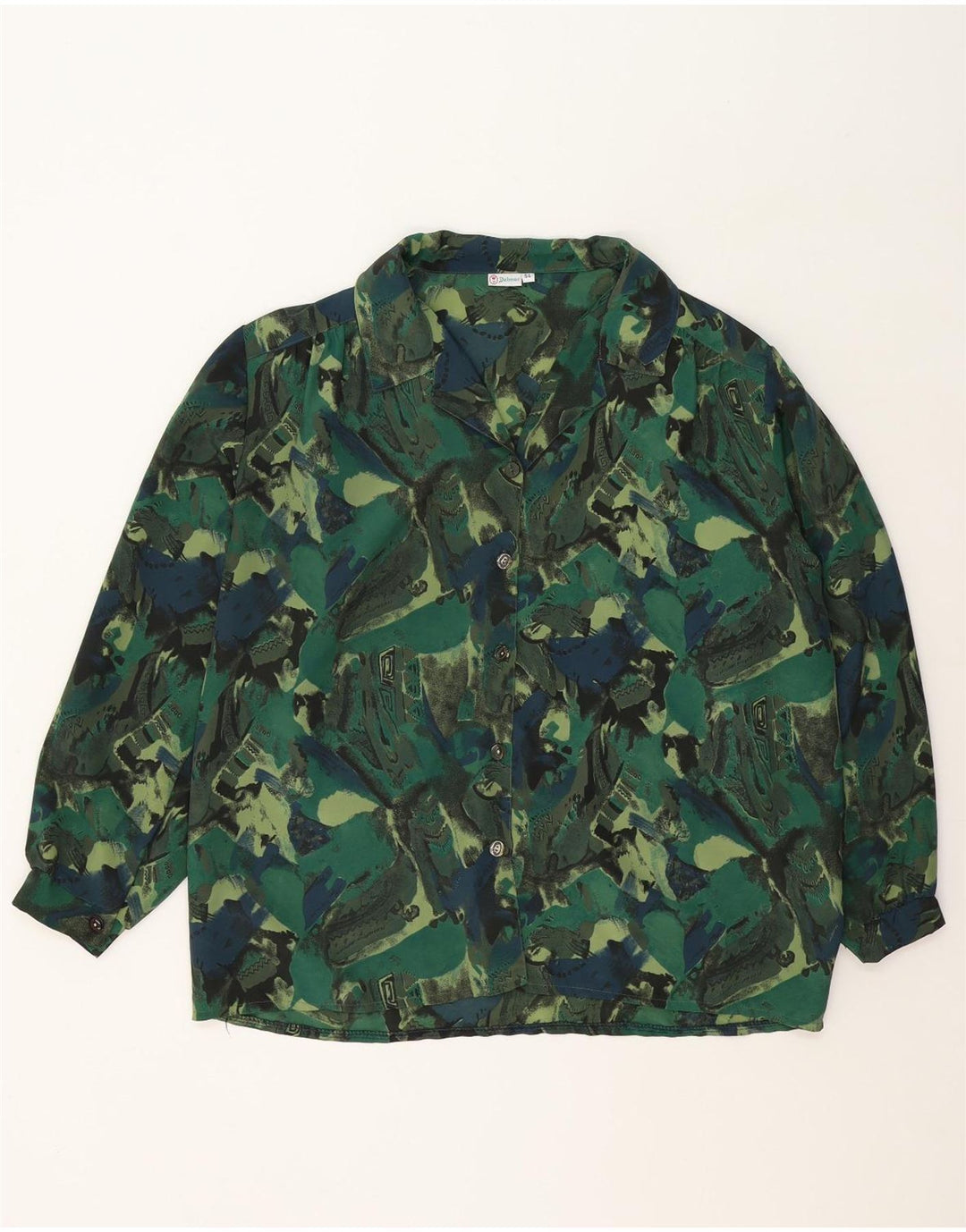 VINTAGE Womens Abstract Pattern Shirt Blouse IT 54 3XL Green Vintage Vintage and Second-Hand Vintage from Messina Hembry 