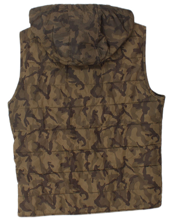 Zara Herren-Weste mit Kapuze, gepolstert, UK 38, Mittel-Khaki-Tarnmuster, Polyester