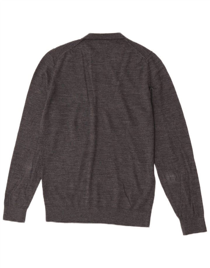 Massimo Dutti Herren-Pullover mit Rundhalsausschnitt, mittelgraue Merinowolle