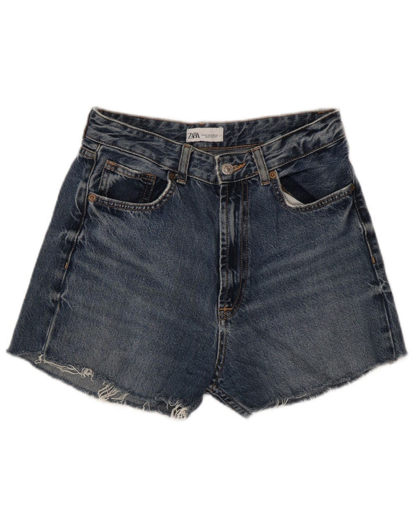 Zara Damen Jeansshorts EU 38 Small W28 Marineblaue Baumwolle