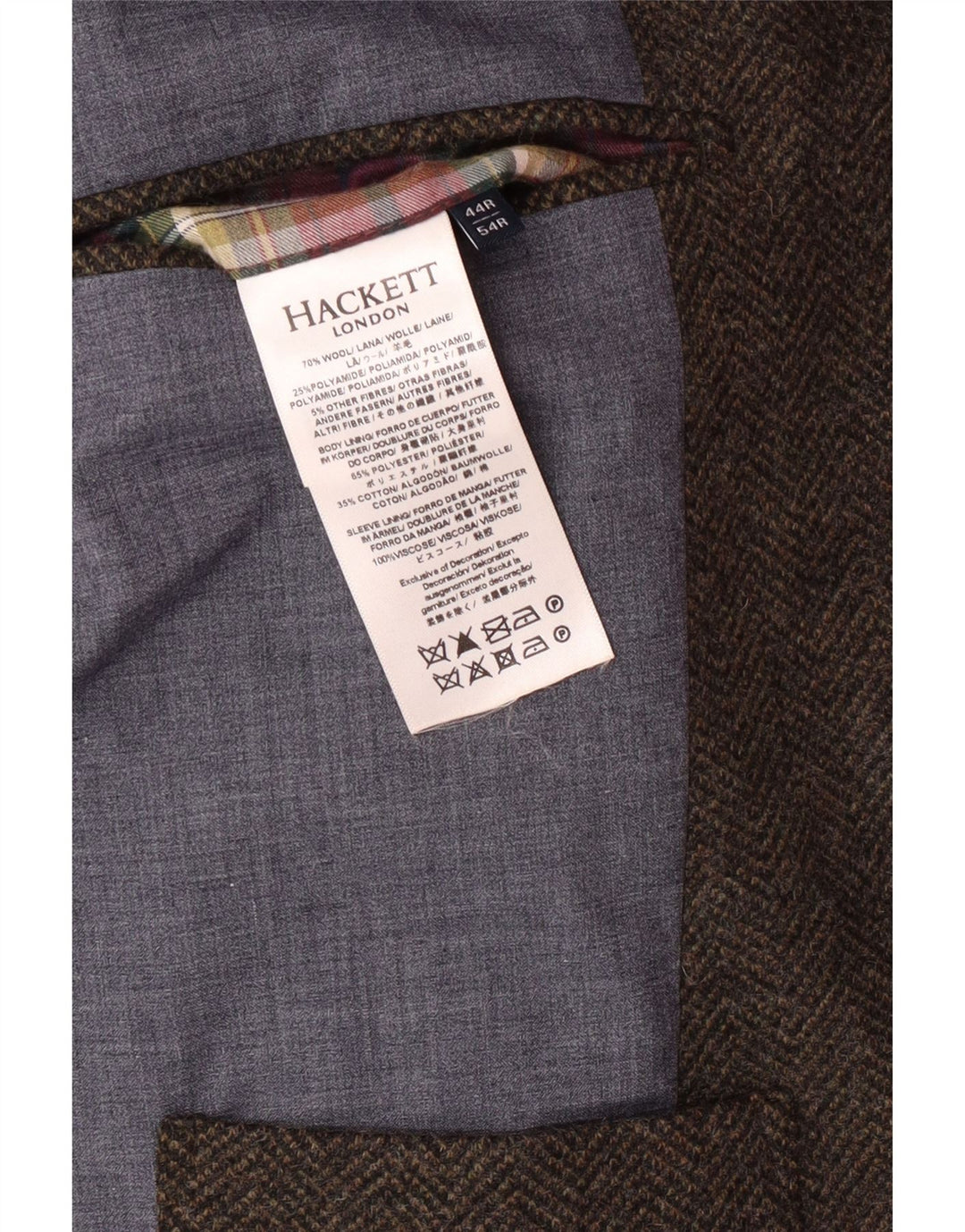 HACKETT Herren-Blazer mit 3 Knöpfen, UK 44, XL, braune Wolle mit Fischgrätenmuster