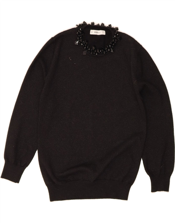 ZARA Womens Crew Neck Jumper Sweater UK 12 Medium Black Vintage Zara and Second-Hand Zara from Messina Hembry 