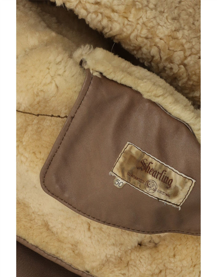 Vintage Herren Shearling Jacke IT 50 Großes graues Leder