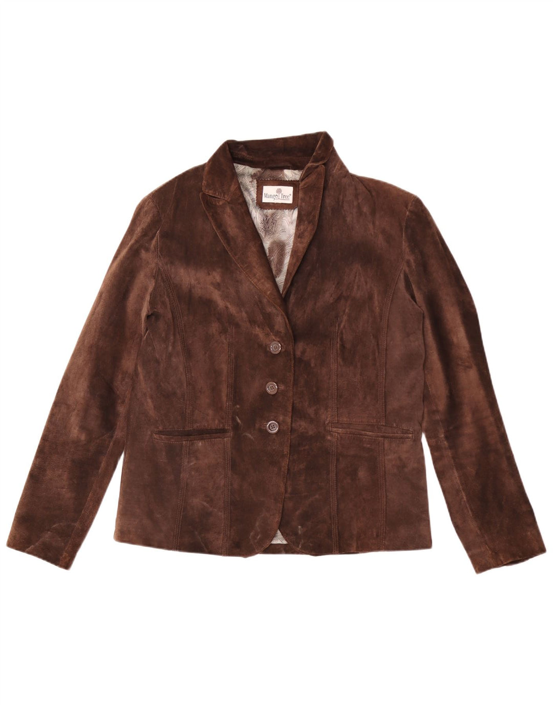 Vintage Damen 3-Knopf-Wildleder-Blazerjacke UK 40 Großes braunes Leder