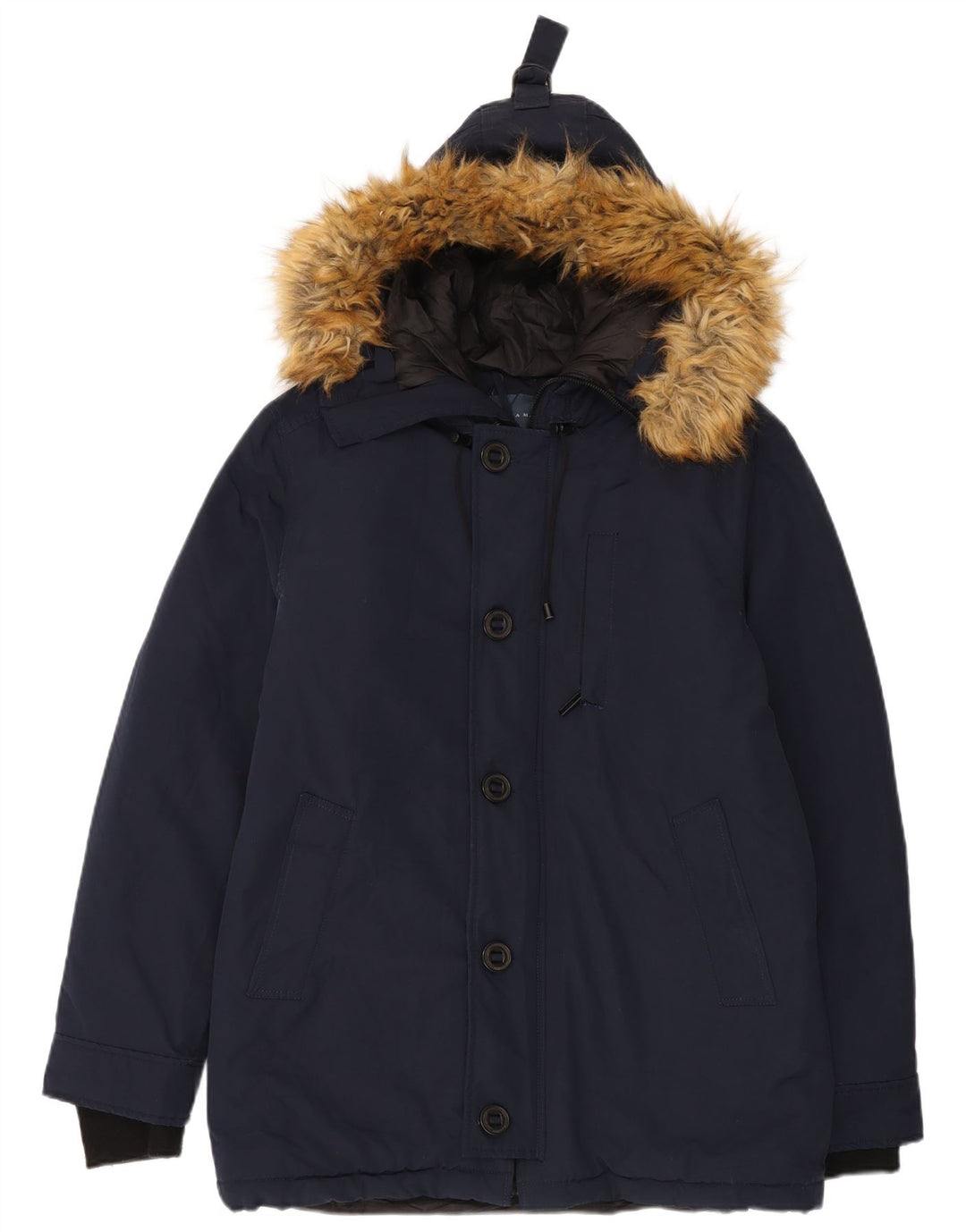 ZARA Herren-Parka mit Kapuze, UK 40, Größe L, Marineblau, Polyester