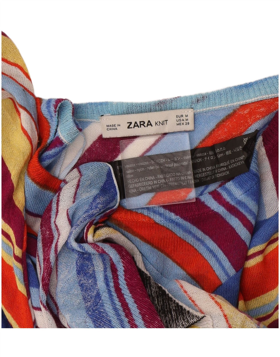 Zara Damen-Pullover mit U-Boot-Ausschnitt, Größe M, mehrfarbig, gestreift, UK 12