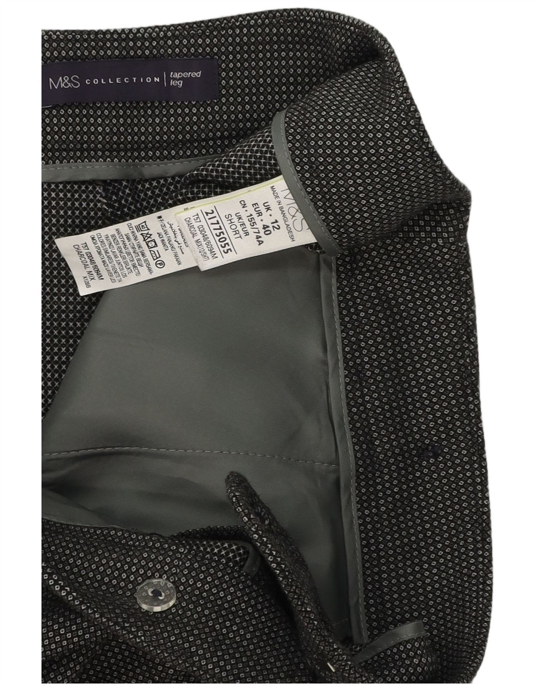 Marks & Spencer Kurze Anzughose für Damen, UK 12, M, W34, L26, grau kariert
