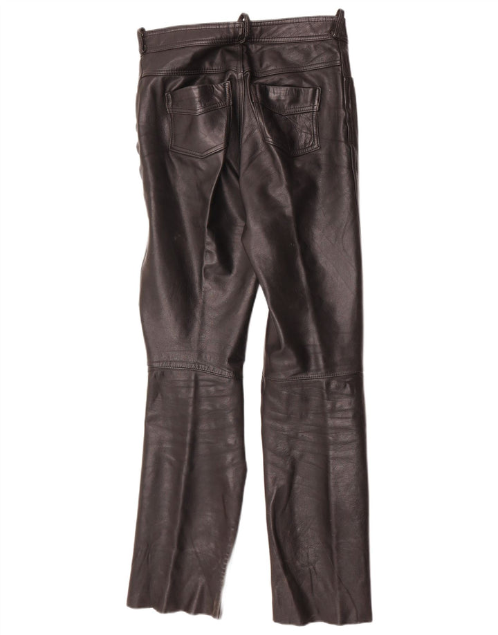 Vintage Damen Bootcut-Lederhose W28 L30 Schwarzes Leder