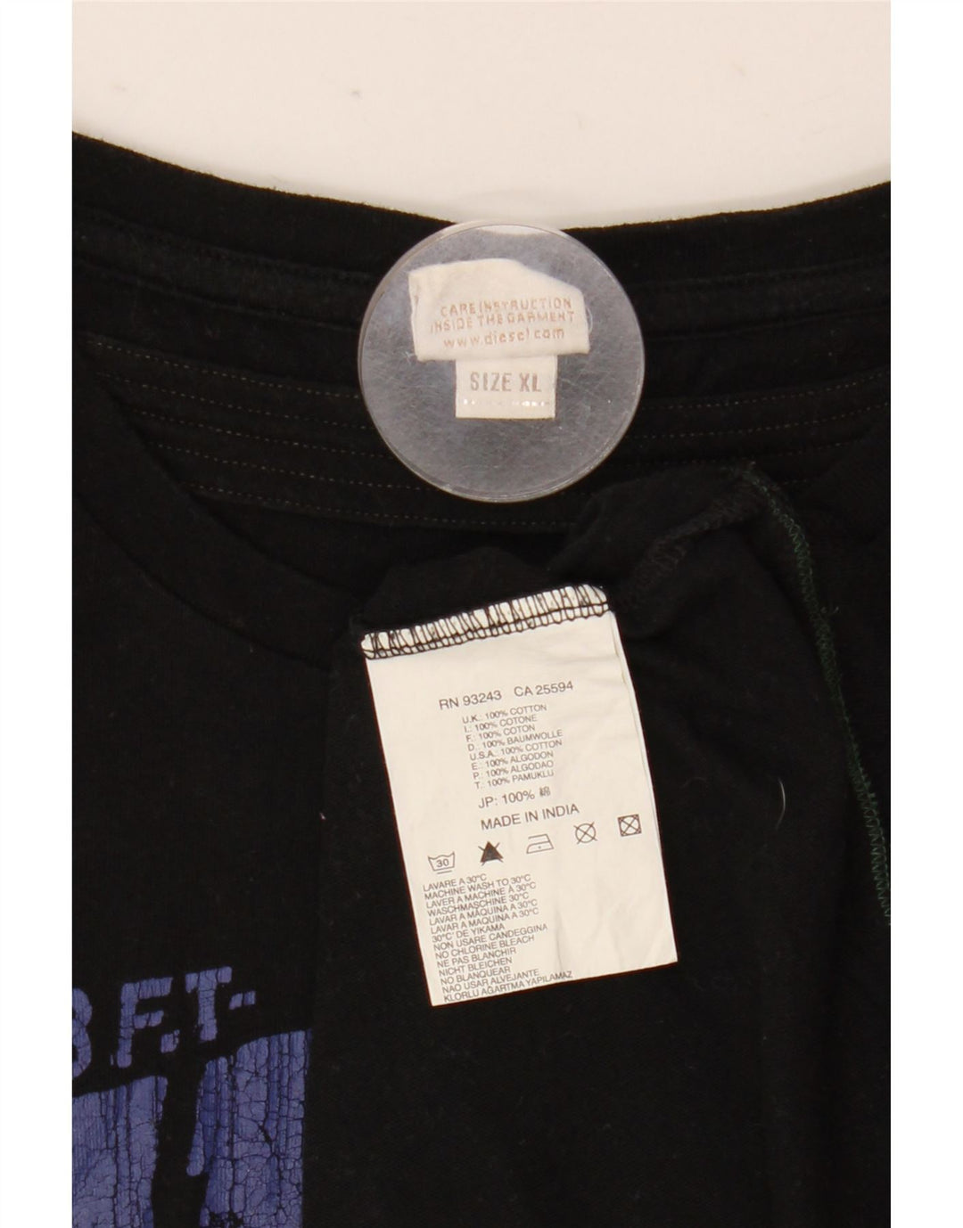 Diesel Herren Graphic T-Shirt Top XL Schwarz Baumwolle
