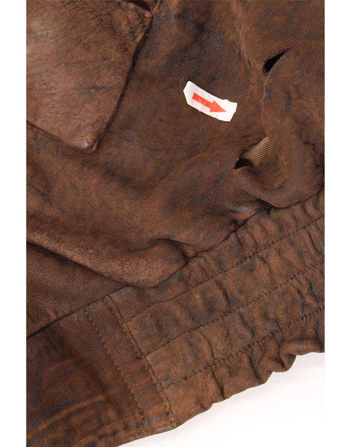 Gina Bacconi Herren Leder Bomberjacke UK 36 Small Brown Patchwork Retro