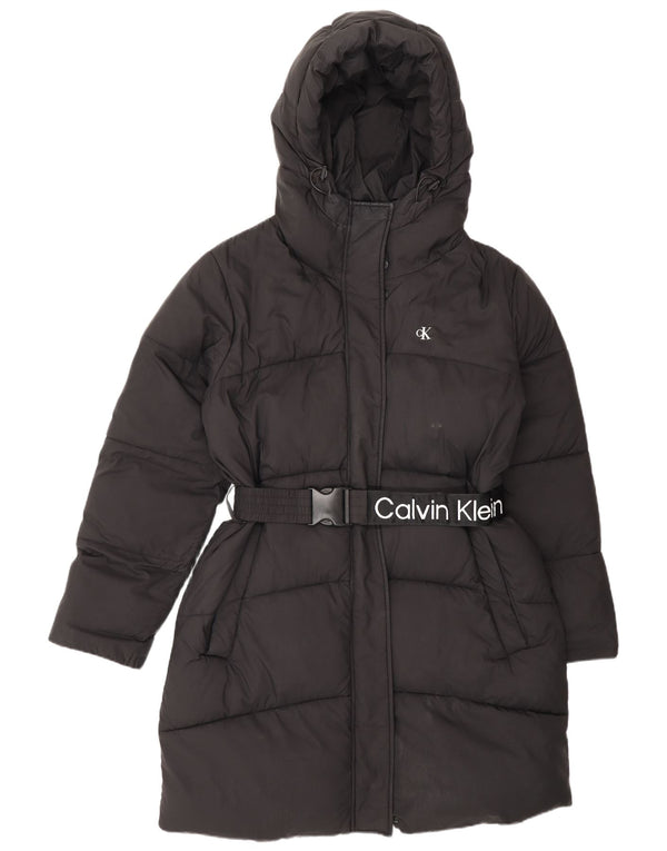 Calvin Klein Jeans Damen Graphic Hooded Wattierter Mantel UK 16 Large Schwarz