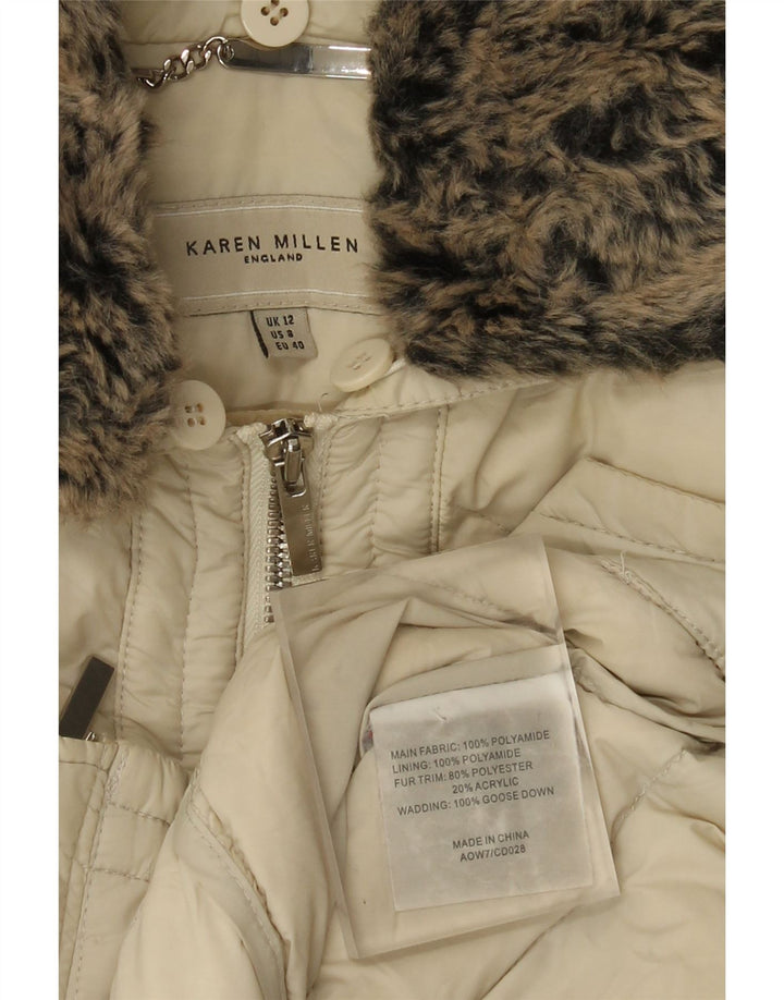 Karen Millen Wattierte Damenjacke mit Kapuze, UK 12, Medium, gebrochenes Weiß, Polyamid
