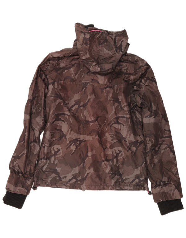 Vintage Damen Kapuzen-Windbreakerjacke UK 10 Small Grey Camouflage