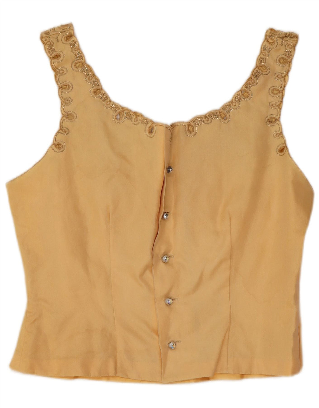 Vintage Damen Crop Ärmelloses Blusentop UK 12 Mittelgelb